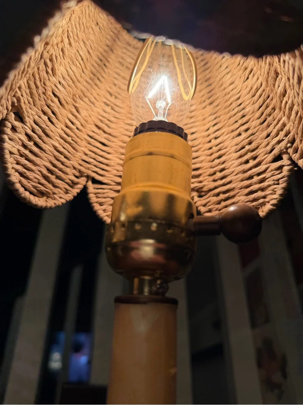 Pair of BOHO Wicker Shade Wall Sconces in Bronze-tone